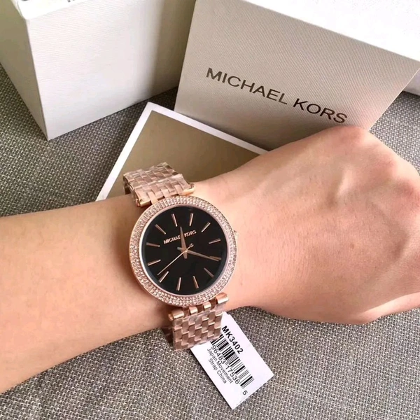 MICHAEL_ KORS_ Quartz Movement, Analog Display, Black Dial Gold Strap-MK3402 Watch For Women