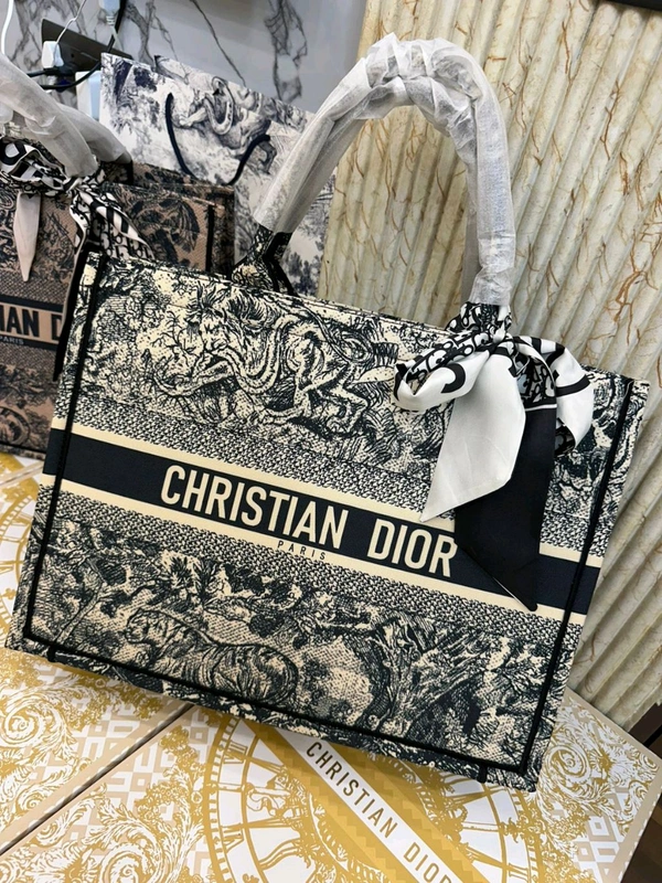 CHRISTIAN_ DIOR_ Toile de Jouy Embroidery Large Tote Bags For Women - Black, 41×35cm