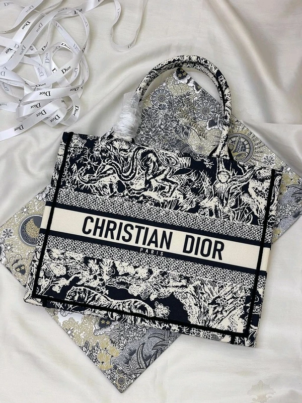 CHRISTIAN_ DIOR_ Toile de Jouy Embroidery Large Tote Bags For Women - Black, 41×35cm
