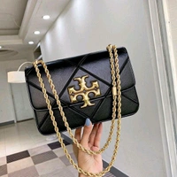 TORY_ BURCH_ Eleanor Quilt Convertible Tab Black Crossbody Sling Bag For Women - Black, 25×17cm