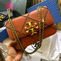 TORY_ BURCH_ Eleanor Quilt Convertible Tab Brown Crossbody Sling Bag For Women - Brown