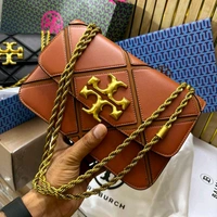 TORY_ BURCH_ Eleanor Quilt Convertible Tab Brown Crossbody Sling Bag For Women - Brown