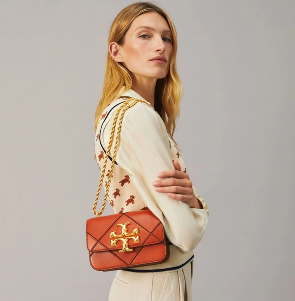 TORY_ BURCH_ Eleanor Quilt Convertible Tab Brown Crossbody Sling Bag For Women - Brown