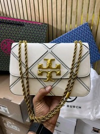TORY_ BURCH_ Eleanor Quilt Convertible Tab White Crossbody Sling Bag For Women - White