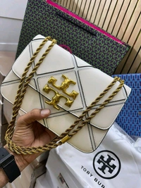 TORY_ BURCH_ Eleanor Quilt Convertible Tab White Crossbody Sling Bag For Women - White