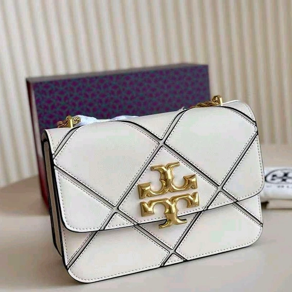 TORY_ BURCH_ Eleanor Quilt Convertible Tab White Crossbody Sling Bag For Women - White