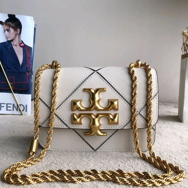 TORY_ BURCH_ Eleanor Quilt Convertible Tab White Crossbody Sling Bag For Women - White