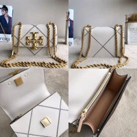 TORY_ BURCH_ Eleanor Quilt Convertible Tab White Crossbody Sling Bag For Women - White