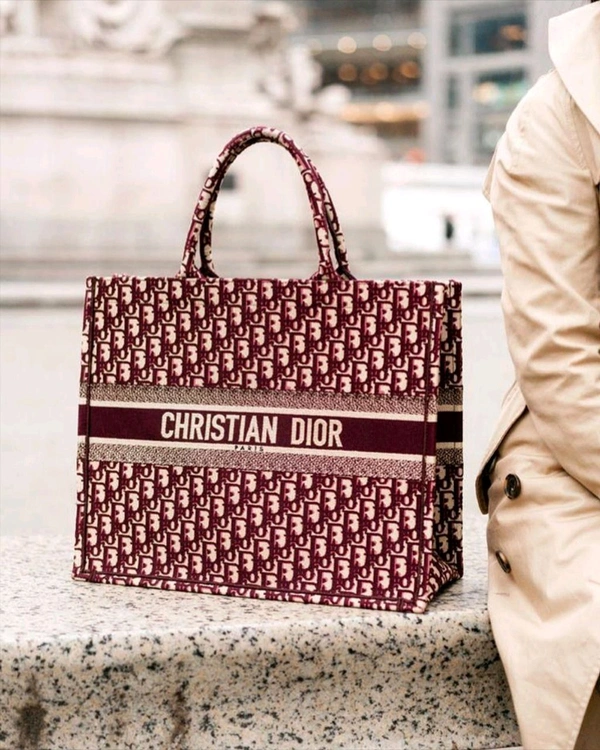 DIOR_ Burgundy oblique canvas Book Tote Bag For Women - Burgundy