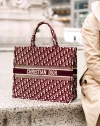 DIOR_ Burgundy oblique canvas Book Tote Bag For Women - Burgundy