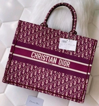 DIOR_ Burgundy oblique canvas Book Tote Bag For Women - Burgundy