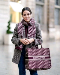 DIOR_ Burgundy oblique canvas Book Tote Bag For Women - Burgundy