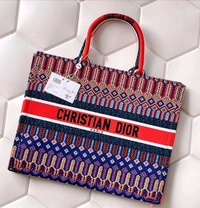 CHRISTIAN_ DIOR_ Orange Multicolor Embroidered Book Tote Large Bag - Orange