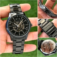 A|X ARMANI_ EXCHANGE_ AX2418 Automatic Skeleton Black Dial Black Stainless Steel Strap Watch For Men - Black, Contact Sales Team On Whatsapp