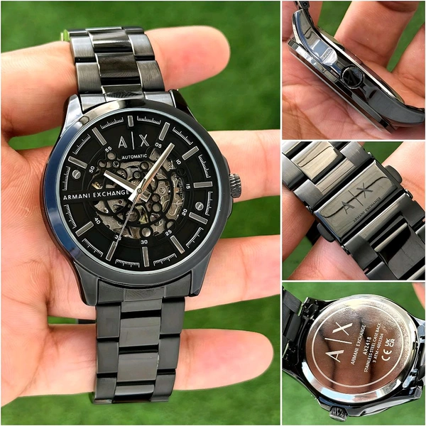 A|X ARMANI_ EXCHANGE_ AX2418 Automatic Skeleton Black Dial Black Stainless Steel Strap Watch For Men - Black, Contact Sales Team On Whatsapp