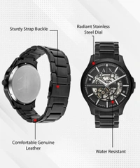 A|X ARMANI_ EXCHANGE_ AX2418 Automatic Skeleton Black Dial Black Stainless Steel Strap Watch For Men - Black, Contact Sales Team On Whatsapp