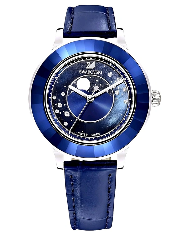 SWAROVSKI_ 5516305 Octea Lux Watch Leather strap, Blue, Stainless steel Watch For Women - Blue