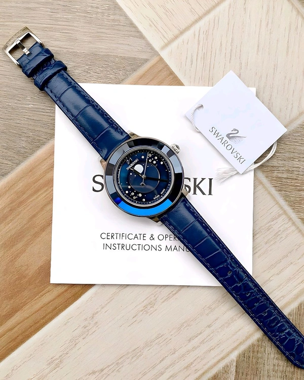 SWAROVSKI_ 5516305 Octea Lux Watch Leather strap, Blue, Stainless steel Watch For Women - Blue