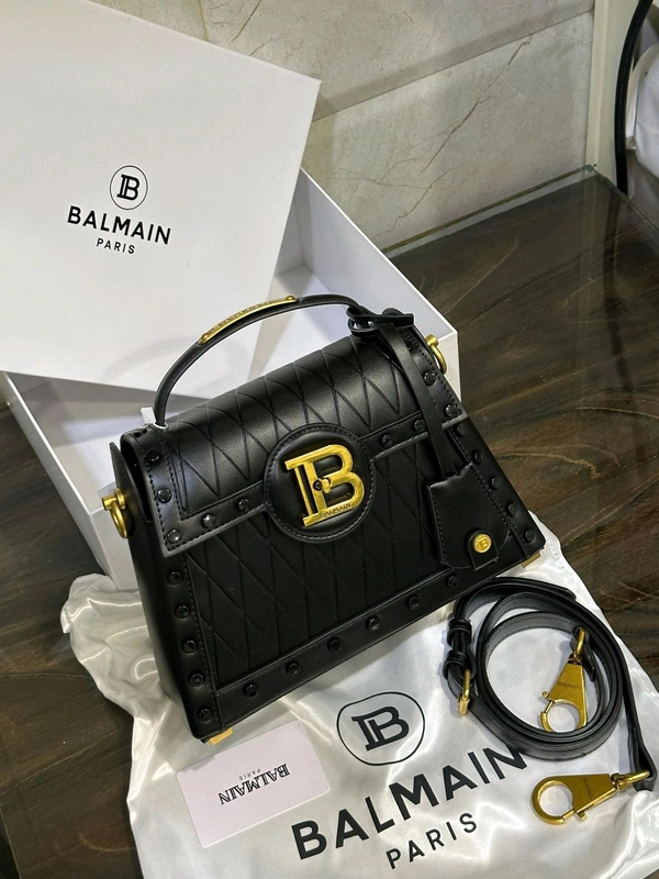 Balmain_ B-Buzz Glazed Black Leather Dynasty Bag - Black, 23 × 15 × 7