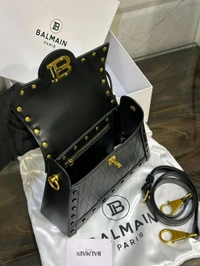 Balmain_ B-Buzz Glazed Black Leather Dynasty Bag - Black, 23 × 15 × 7