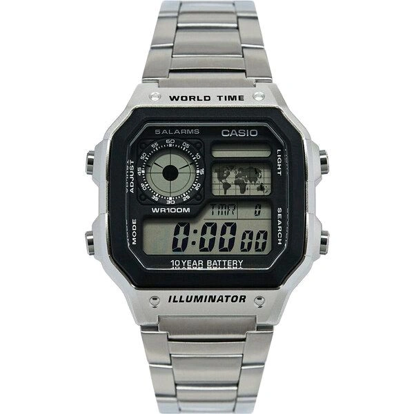 Casio_ World Time AE-1200WHD-1AV Digital, Metal Band, Silver, Watch For Men - Silver