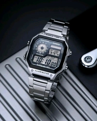 Casio_ World Time AE-1200WHD-1AV Digital, Metal Band, Silver, Watch For Men - Silver