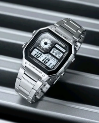 Casio_ World Time AE-1200WHD-1AV Digital, Metal Band, Silver, Watch For Men - Silver