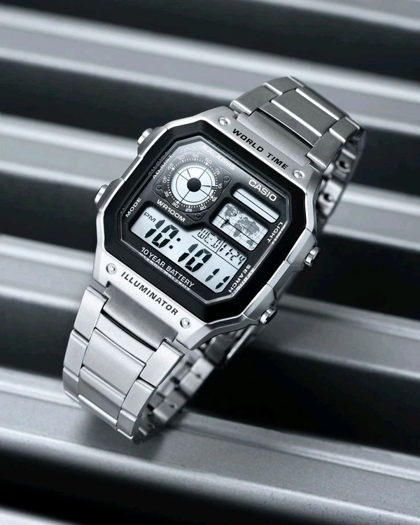 Casio_ World Time AE-1200WHD-1AV Digital, Metal Band, Silver, Watch For Men - Silver