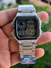 Casio_ World Time AE-1200WHD-1AV Digital, Metal Band, Silver, Watch For Men - Silver