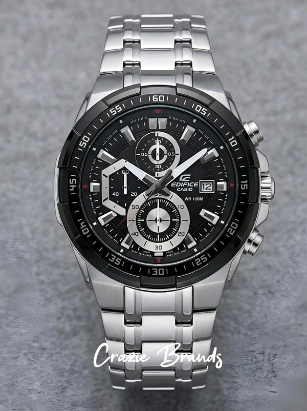 Casio_ Edifice_ EFR-539D-1AVUDF Analog Black Dial Men Watch Silver Strap