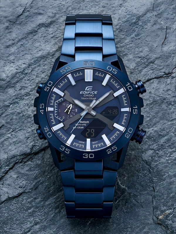 CASIO_ EDIFICE_ Stainless Steel ECB-2000CB-2ADF Quartz Blue Dial Watch For Men ED639