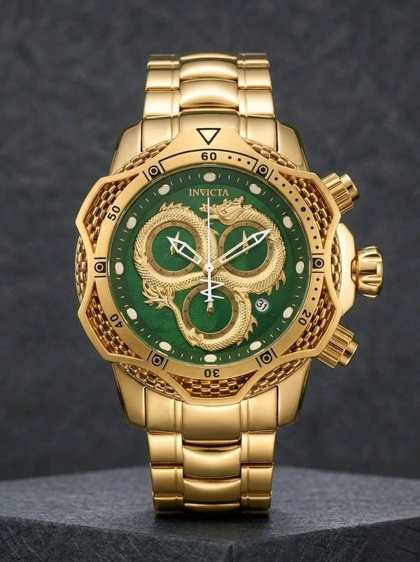 INVICTA_ RESERVE VENOM Green Dragon Dial Gold Chronograph Watch For Men