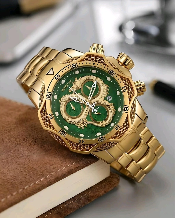 INVICTA_ RESERVE VENOM Green Dragon Dial Gold Chronograph Watch For Men