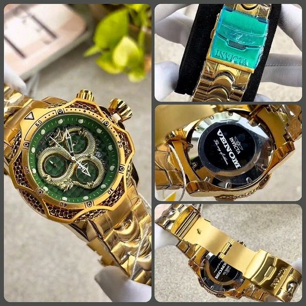 INVICTA_ RESERVE VENOM Green Dragon Dial Gold Chronograph Watch For Men
