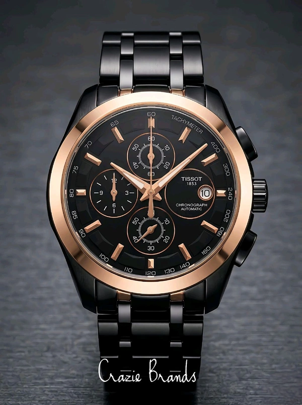 TISSOT_ COUTURIER_ Chronograph watch with a black dial, Rose Gold accents, and a Black stainless steel Metal For Men