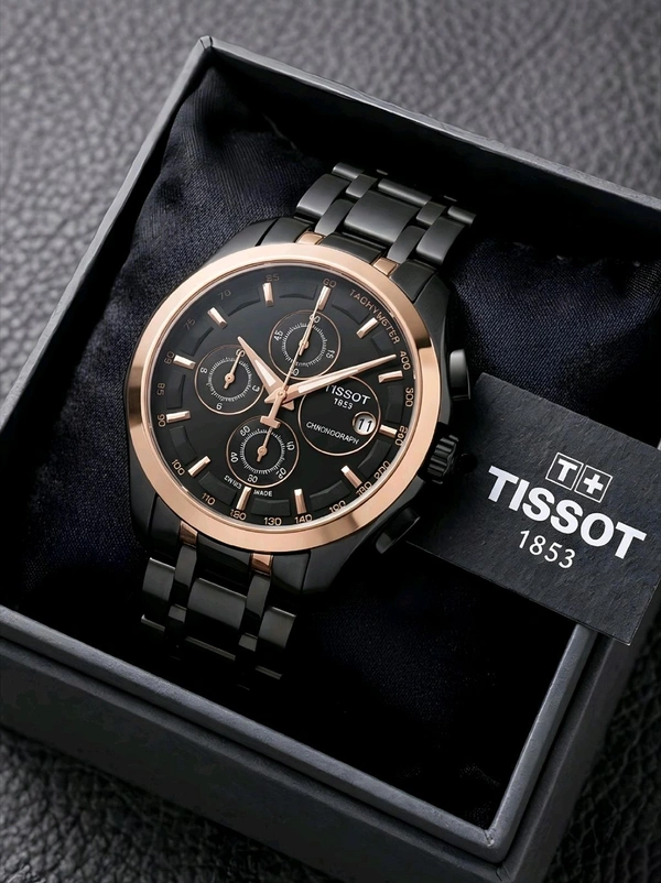 TISSOT_ COUTURIER_ Chronograph watch with a black dial, Rose Gold accents, and a Black stainless steel Metal For Men
