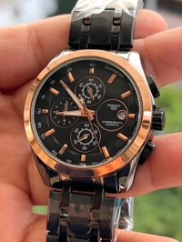 TISSOT_ COUTURIER_ Chronograph watch with a black dial, Rose Gold accents, and a Black stainless steel Metal For Men