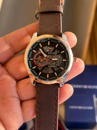 TOMMY_ HILFIGER_ Skeleton Black Dial Automatic Watch For Men - Original watch box not included