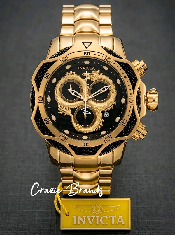 INVICTA_ RESERVE VENOM Black Dial Gold Dragon Chronograph Watch For Men - Original Watch Box not Included with this Watch