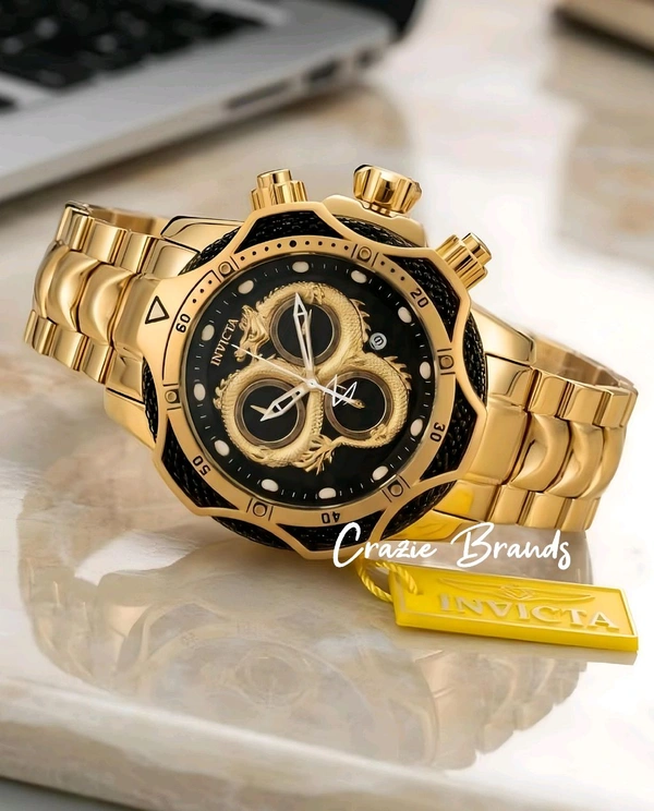 INVICTA_ RESERVE VENOM Black Dial Gold Dragon Chronograph Watch For Men - Original Watch Box not Included with this Watch