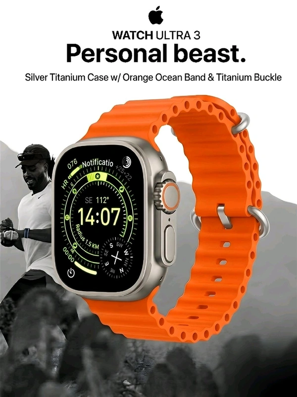 APPLE_ WATCH ULTRA 3 Silver Dial 49mm Smartwatch With Black + Orange Ocean Band