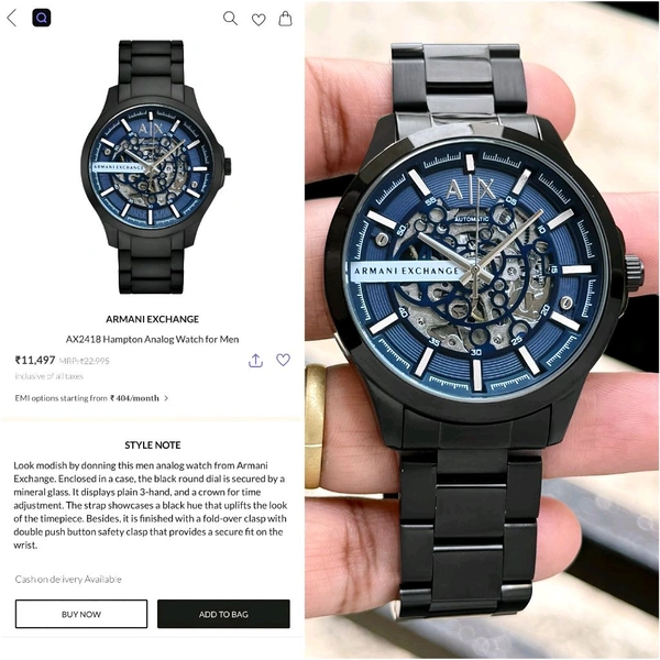 Armani_ Exchange_ Black Hampton AX2418 Automatic Analog Watch For Men