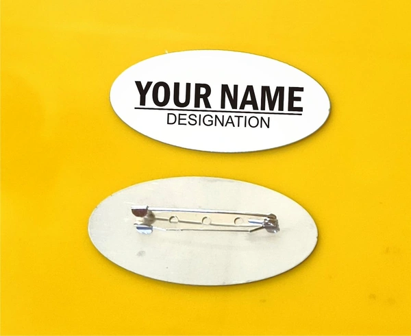 Personalised Oval Metal Badge - 63x32 mm