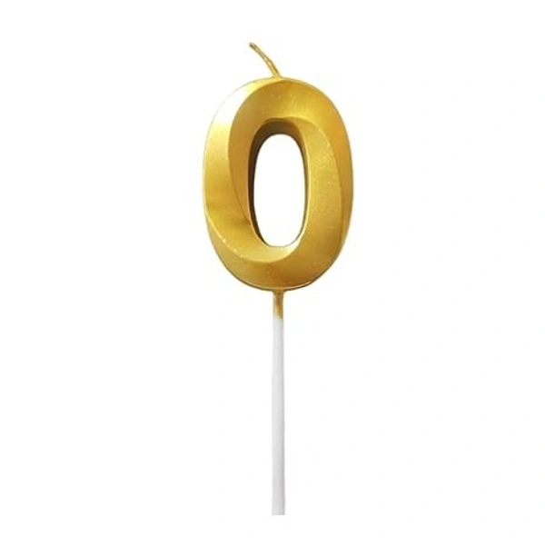 The Baking Curv Golden Zero Number Candle – Metallic Gold Cake Topper for Birthday | Birthday Candle |Number Candle |