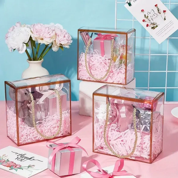 The Baking Curv Transparent 8x8 PVC Hamper Boxes with Handle – Square Gift Packaging Boxes for Hampers & Return Gifts - Pack of 5