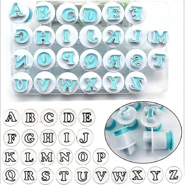 26 Pcs Push Easy Alphabet (Uppercase) Fondant, SugarPaste, Cookie Cutter