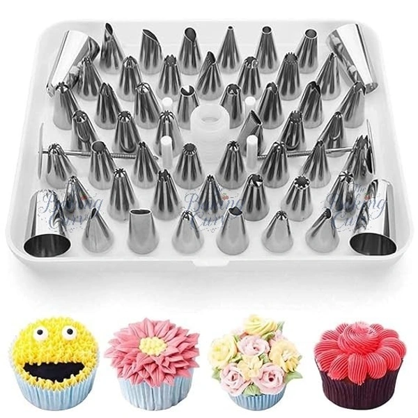 The Baking Curv 52-Piece Icing Nozzle Set – Stainless Steel Piping Tips with Coupler & Storage Box for Cake Decorating & Baking