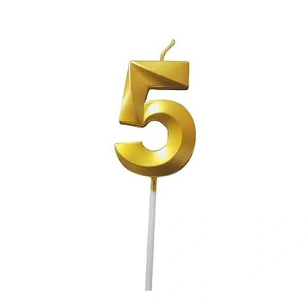 The Baking Curv Golden Number 5 Candle | Metallic Gold Cake Topper for Birthday, Party Decoration, Kids & Adults Celebration| Number Candle | Birthday Candle