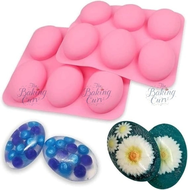 The Baking Curv 6-Cavity Oval Shape Silicone Soap Mould – Non-Stick, Flexible & Reusable Tray for Soap, Chocolate, Jelly & Crafts