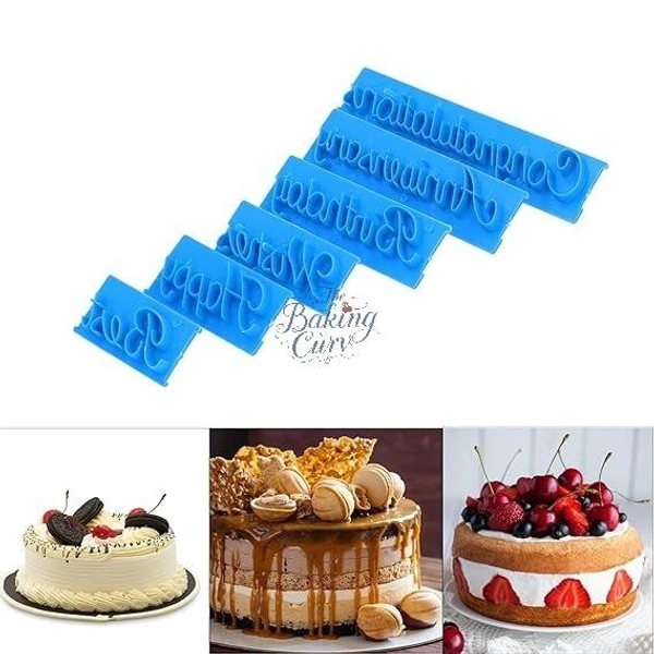 6Pcs Cake Words Stamp, Happy Birthday Best Wishes Congratulation Anniversary Handwritten Letter Cutter